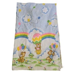 Vintage Toddletime Baby Flannel Blanket Bears Balloons Rainbows 25 x‎ 39"